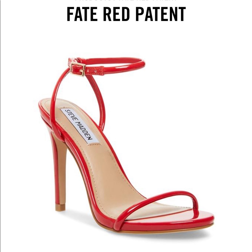 STEVE MADDEN FATE RED PATENT STRAP HEELS (size 7)